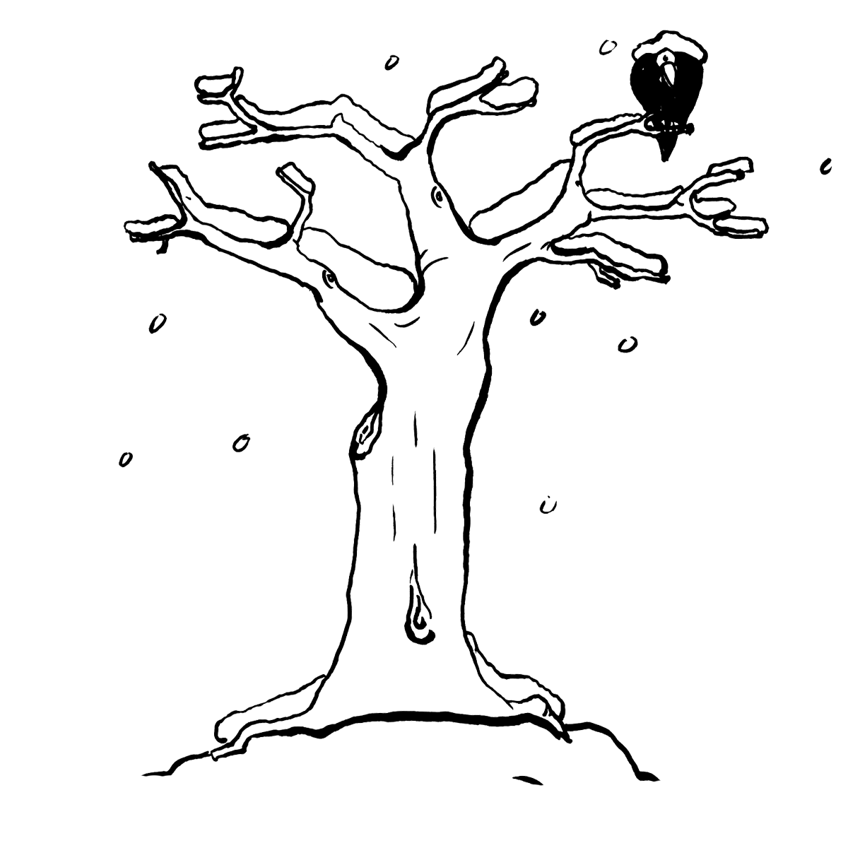 Zasněžený strom bez listů